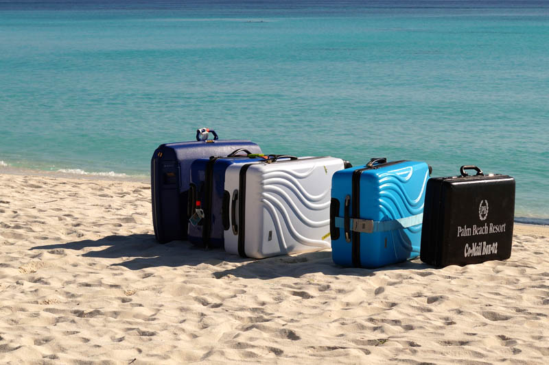 Luggage on a beach