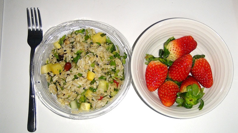 Rice salad and Strawberries