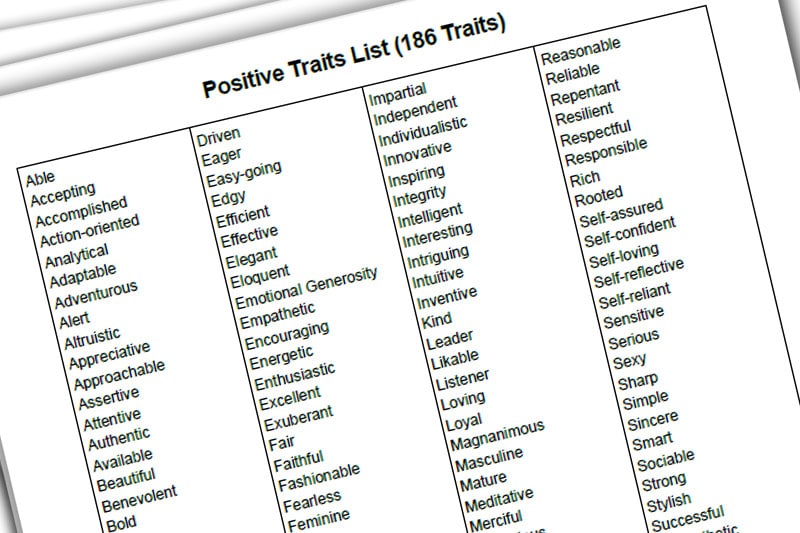 30BBM Guidebook: Positive Traits List