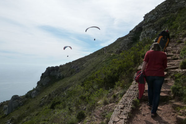 Paragliders launching off Lion's Head (Cape Town)