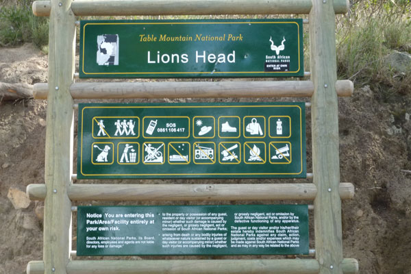 Signboard for Lion's Head in Cape Town
