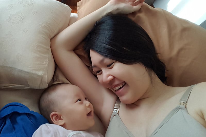 Baby A: 4 months old, smiling