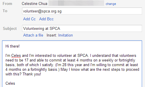 My Volunteer Email to SPCA