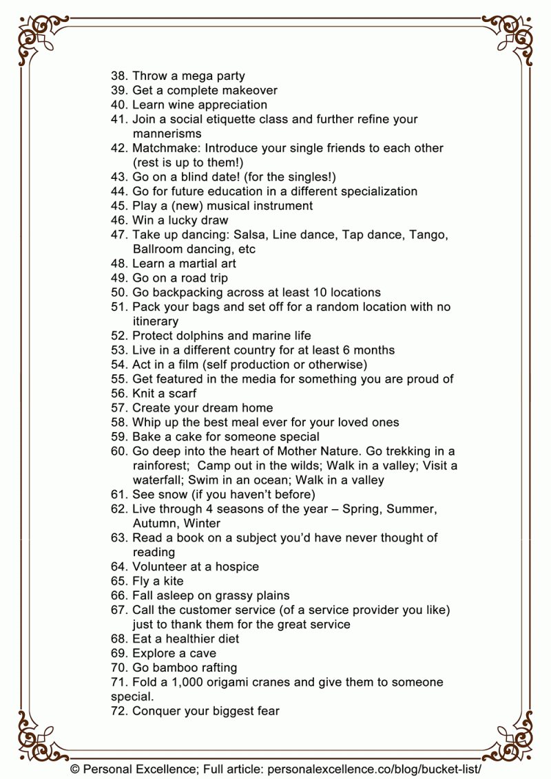Bucket List: 101 Things To Do Before You Die, Page 2 [Manifesto]