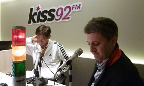 At Kiss92 FM recording studio, with Arnold and Jason