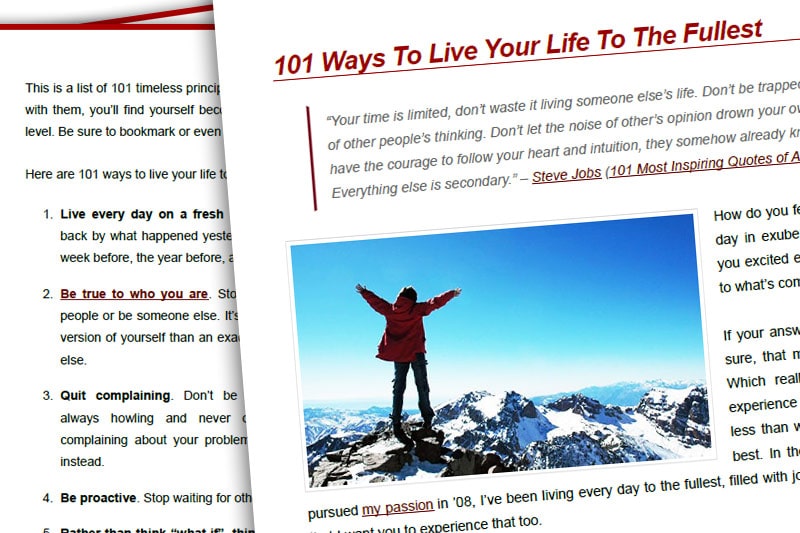 PEBook: 101 Ways To Live Your Life to the Fullest