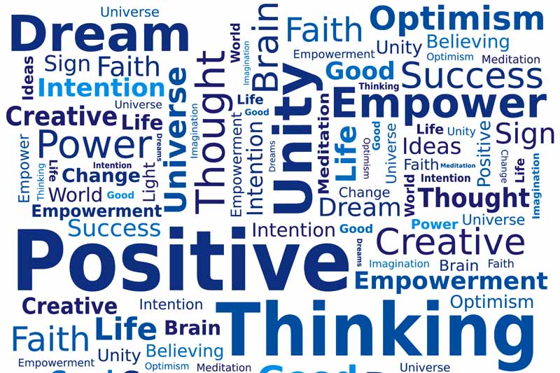 Collage of positive words: Positive thinking, Dream, Unity, Empower