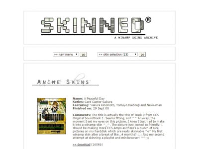 Screenshot of Skinned, my winamp skins site