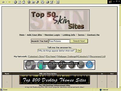 Screenshot of Top50SkinSites, a voting site for desktop enhancements