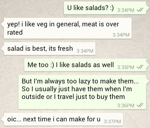 Ken suggesting to make salads for me next time